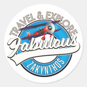 Pegatina Redonda Logotipo de Zakynthos en un hermoso estilo retro.