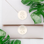 Pegatina Redonda Logotipo del Boda Monstera Monograma personalizado<br><div class="desc">Personalizado Monstera Monograma Boda Pegatina Redondo Clásico,  Guardar La Fecha</div>