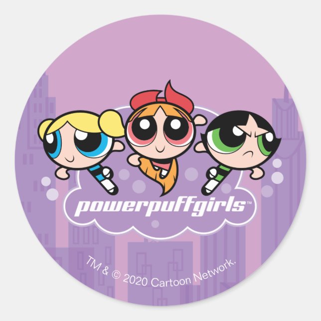 Pegatina Redonda Logotipo del equipo de Chicas Powerpuff (Anverso)