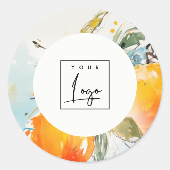 Pegatina Redonda Logotipo del Jardín Naranja de boho moderno (Anverso)