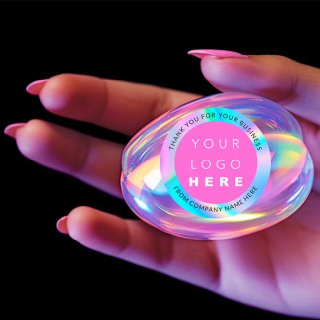 Pegatina Redonda Logotipo del Personalizado Holograph simplemente P (Holograph Custom Logo Simply Modern Pink Thank You Classic Round Sticker)