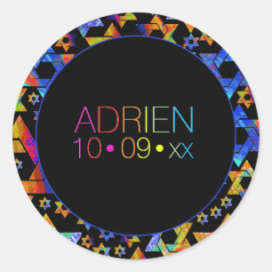 Pegatina Redonda Logotipo del PixDezines Neons Typography Bar Mitzv