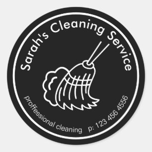 Pegatina Redonda Logotipo del servicio de limpieza Black Broom