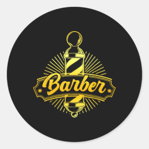 Pegatina Redonda Logotipo Divertido de Barbería Escuela de Barbería