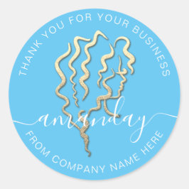 Pegatina Redonda Logotipo dorado Nombre latigazos del pelo azul Gra