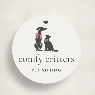 Pegatina Redonda Logotipo elegante y clásico de cuidador de mascota