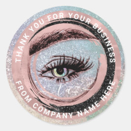 Pegatina Redonda Logotipo Eyelash Nombre Holograma Gracias Maquilla