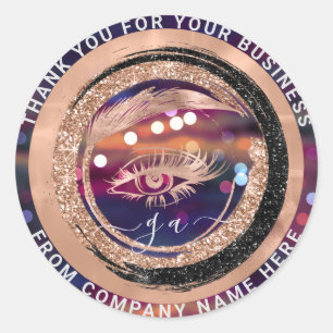Pegatina Redonda Logotipo Eyelash Nombre Holograma Gracias Monogram