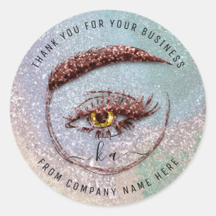Pegatina Redonda Logotipo Eyelash Nombre Holograma Gracias Monogram