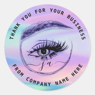 Pegatina Redonda Logotipo Eyelash Nombre Holograma Gracias Monogram