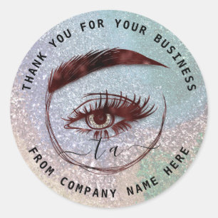 Pegatina Redonda Logotipo Eyelash Nombre Holograma Gracias Monogram
