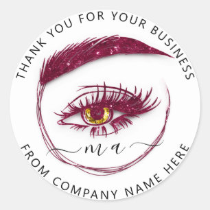 Pegatina Redonda Logotipo Eyelash Nombre Holograma Gracias Purpurin