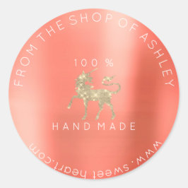 Pegatina Redonda Logotipo hecho a mano con el nombre Coral web Unic