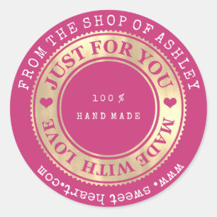 Pegatina Redonda Logotipo hecho a mano Nombre Corazón Web Amor Oro