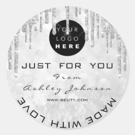 Pegatina Redonda Logotipo Hecho Con Gris Plateado Con Amor Gracias 