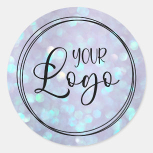 Pegatina Redonda Logotipo holográfico Bokeh Aqua Púrpura Polvorient
