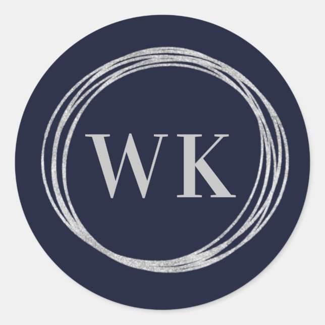 Pegatina Redonda Logotipo Monograma Naval Plata Negocios (Anverso)