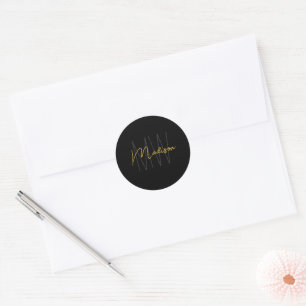 Pegatina Redonda Logotipo Monograma Oro negro Minimalista moderno