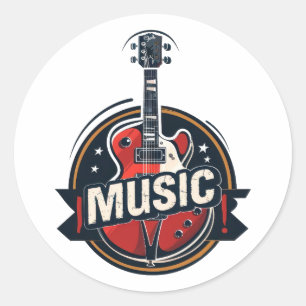 Pegatina Redonda logotipo musical de guitarra