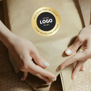 Pegatina Redonda Logotipo negro metálico de lujo Gracias