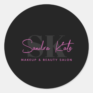 Pegatina Redonda Logotipo personalizado de salón de belleza rosa ne