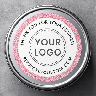 Pegatina Redonda logotipo personalizado purpurina rosa negocios fro
