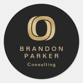 Pegatina Redonda Logotipo profesional simple de oro en negro