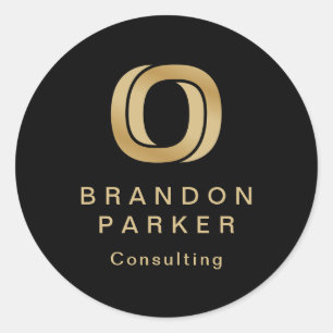 Pegatina Redonda Logotipo profesional simple de oro en negro