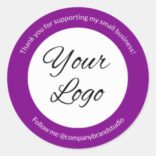 Pegatina Redonda Logotipo Purple Add Small Business Gracias