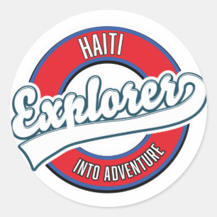 Pegatina Redonda logotipo retro de aventuras del explorador de Hait