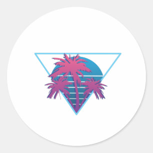 Pegatina Redonda Logotipo Retro Palm Trees
