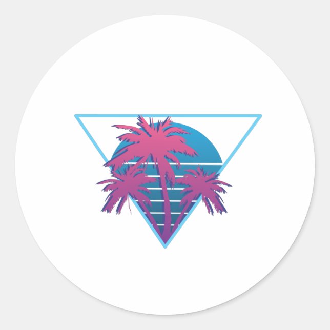 Pegatina Redonda Logotipo Retro Palm Trees (Anverso)