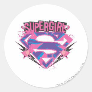 Pegatina Redonda Logotipo rosado y púrpura de Supergirl del Grunge