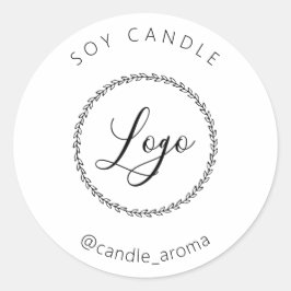 Pegatina Redonda Logotipo Simple Minimalista de Vela en Negro y Bla