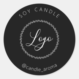 Pegatina Redonda Logotipo Simple Minimalista Envase de Vela Negro B