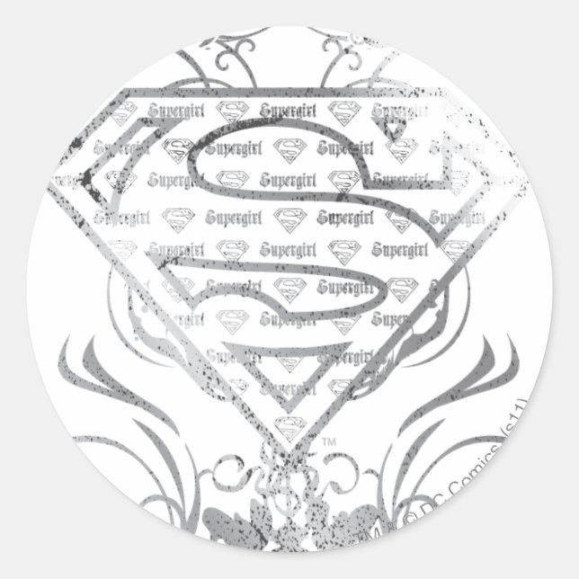 Pegatina Redonda Logotipo Supergirl Fancy Silver (Anverso)