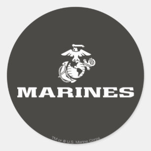 Pegatina Redonda Logotipo USMC apilado - blanco