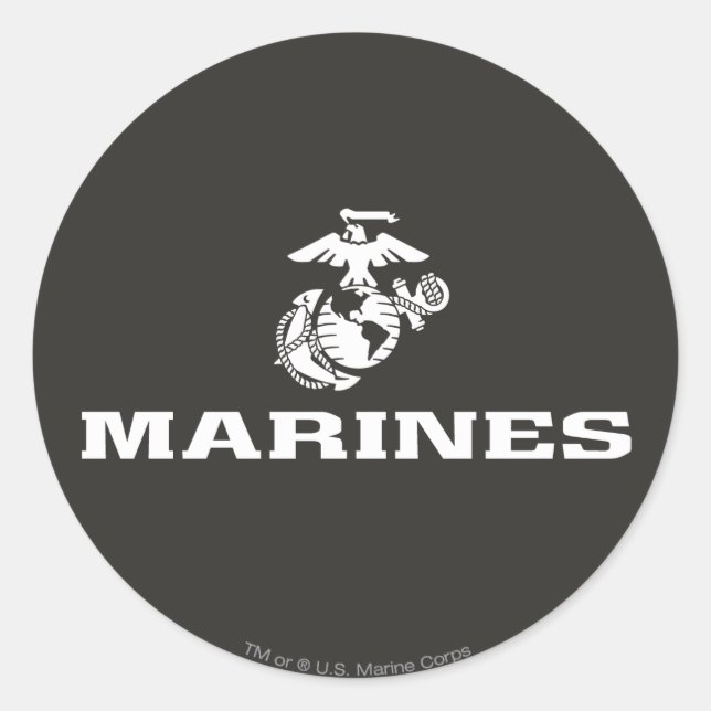 Pegatina Redonda Logotipo USMC apilado - blanco (Anverso)