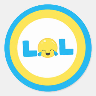 Pegatina Redonda LOL Lauder en alto Emoji amarillo azul