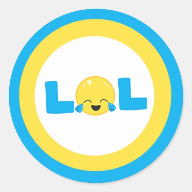 Pegatina Redonda LOL Lauder en alto Emoji amarillo azul (Anverso)