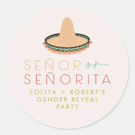 Pegatina Redonda LOLITA Señor o Señorita Fiesta Género revelar bebé