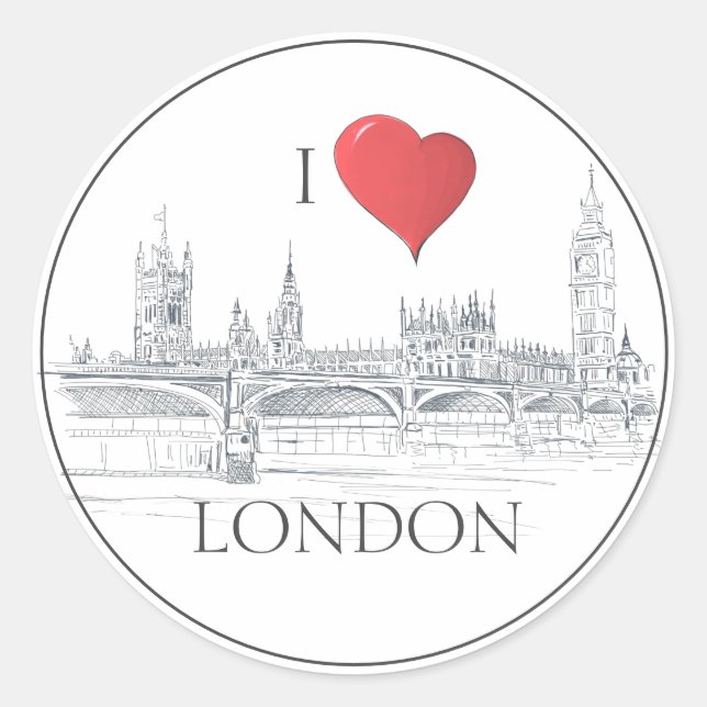 Pegatina Redonda London Bridge Big Ben | I Heart London Sketch (Anverso)