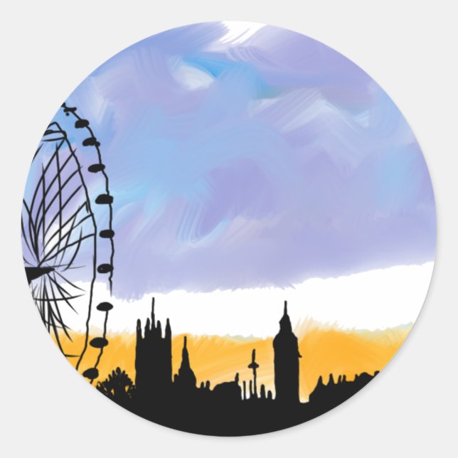 Pegatina Redonda London Eye Skyline Art, Regalos que puedes persona (Anverso)