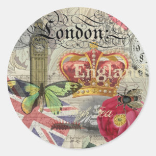 Pegatina Redonda Londres Inglaterra Viaje Viaje Arte Viejo Europa