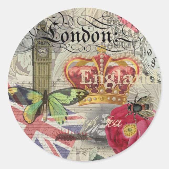 Pegatina Redonda Londres Inglaterra Viaje Viaje Arte Viejo Europa (Anverso)