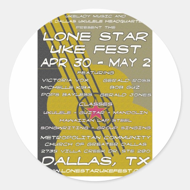 Pegatina Redonda Lone Star Uke Fest Poster Art (Anverso)