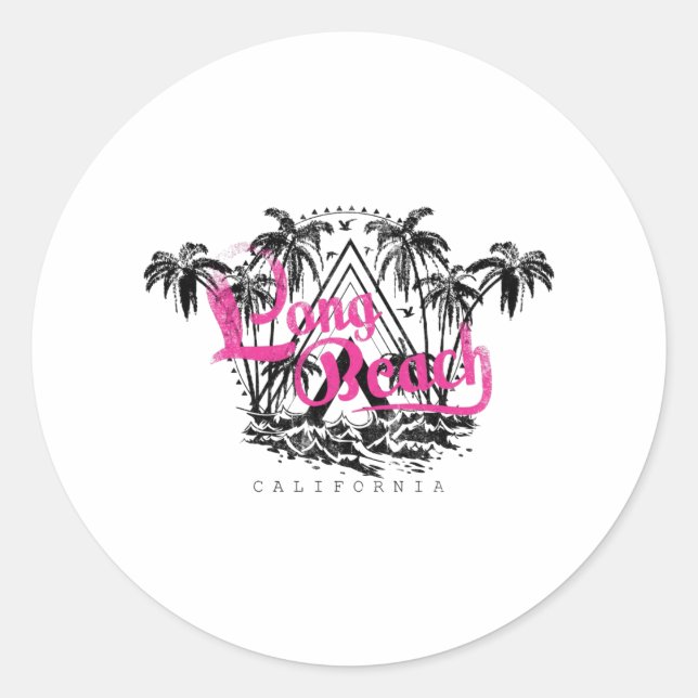 Pegatina Redonda Long Beach California CA US Coast (Anverso)