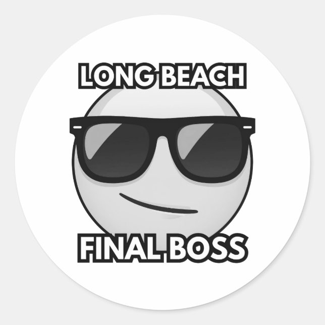 Pegatina Redonda Long Beach Final Boss Cool Emoji Sticker (Anverso)