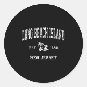 Pegatina Redonda Long Beach Island New Jersey Nj Vintage Boat Ancho