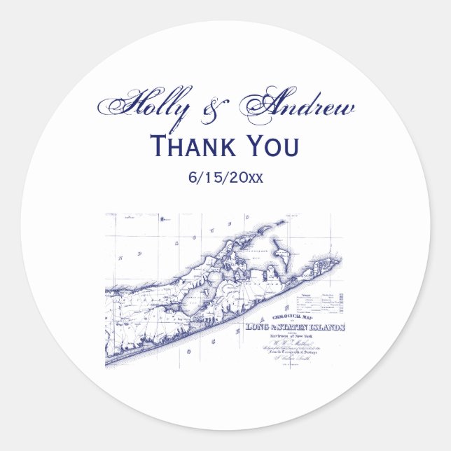 Pegatina Redonda Long Island El Mapa De Hamptons (Anverso)